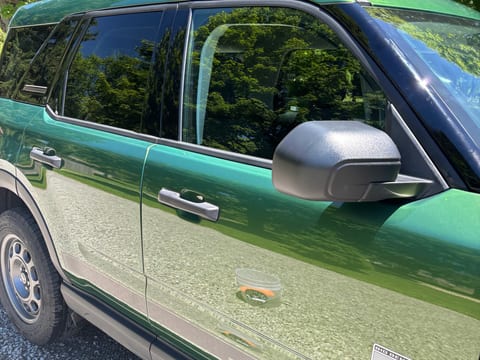 Ford Bronco Sport after an exterior detail with sealant, water beading across the paint